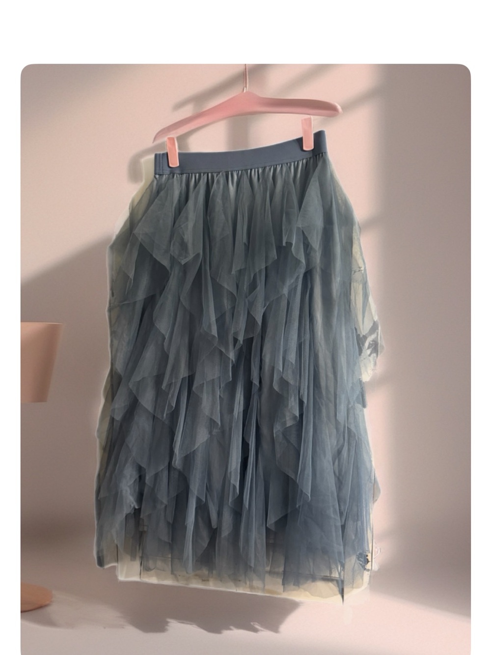 Tiered Tulle Midi Skirt in Dusty Blue